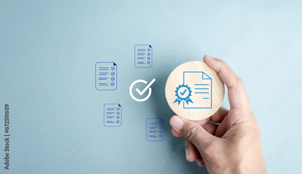 Poster Quality Certificate and Checklist document analyst target marketing planning assignment with quality management. Standardization, certification. Compliance to regulations service and standards.