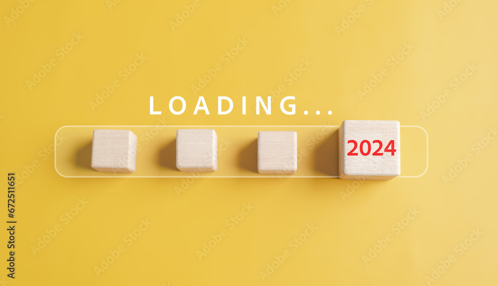 Poster Loading progress from 2023 to 2024 to countdown merry christmas and happy new year, Planning and challenge strategy in new year 2024 Concept.
