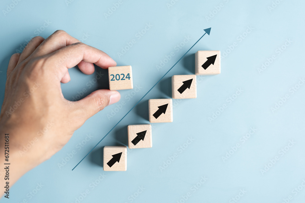 Poster starting new year with ambition 2024 and countdown merry christmas and happy new year, planning and 