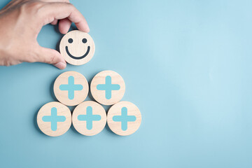 Hand holding  woodblock analysis portfolio management, Steps planning for development and business...