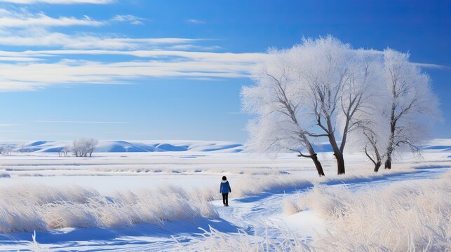 Scarecrow standing in a snow-covered field in daylight