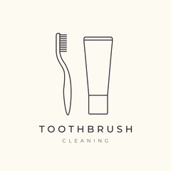 toothbrush healthy dental mouth protect line logo design vector graphic