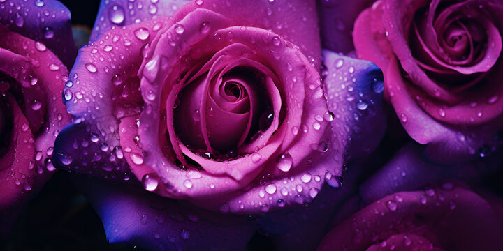 Purple rose photo wallpaper background ,Beautiful Rose Wallpaper ,Purple Rose in a water drops with generative ai