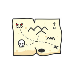 treasure map with skull and crossbones. Vector illustration in doodle style.