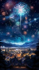 A New Years fireworks display ,Fireworks at Night ,Colorful firework