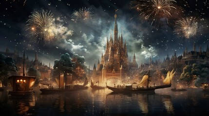 Fototapeta premium A New Years fireworks display ,Fireworks at Night ,Colorful firework