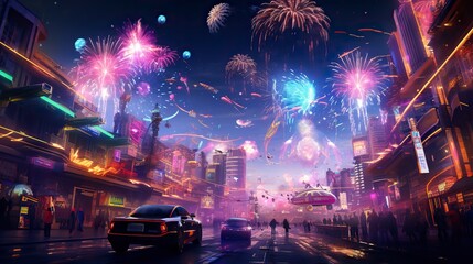 A New Years fireworks display ,Fireworks at Night ,Colorful firework - obrazy, fototapety, plakaty