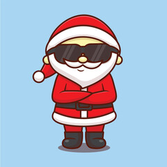 cute santa claus using sun glasses christmas cartoon vector illustration