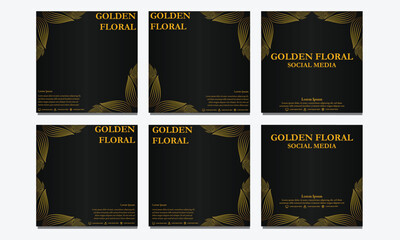 set of luxury gold floral social media post template. suitable for social media post, web banner, cover and card design
