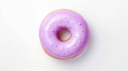 a purple donut with sprinkles on a white surface