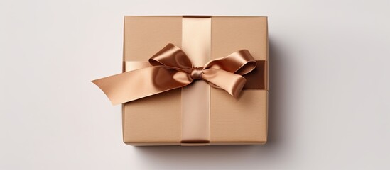 Recycled paper is used to wrap the gift box which is adorned with a rustic ribbon bow