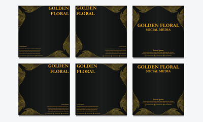 set of luxury gold floral social media post template. suitable for social media post, web banner, cover and card design
