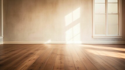 Airy and spacious room with natural light streaming in, featuring a wide wooden floor, AI-generated.