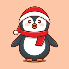 cute penguin using christmas item christmas cartoon vector illustration