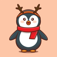 cute penguin using christmas item christmas cartoon vector illustration