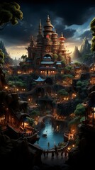 Hanukkah festival scene in a magical forest with animals , A Jewish festival