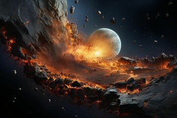 AI generated illustration of an explosion in outer space with the Earth in the background