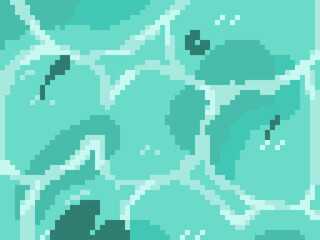 Flowing Pond Water with Leaves, Pixel Art Background
