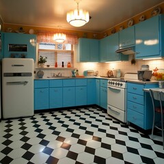 AI generated illustration of a 1950s vintage kitchen