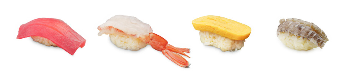 Various kinds of Nigiri Sushi on a white background