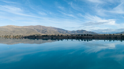 Aerial photography from  a drone of the Lake Ruataniwha rowing course at Twizel in the McKenzie country