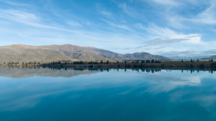 Aerial photography from  a drone of the Lake Ruataniwha rowing course at Twizel in the McKenzie...