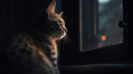 AI generated domestic cat sitting by a window