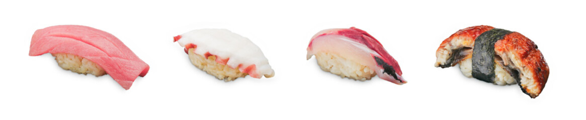 Various kinds of Nigiri Sushi on a white background