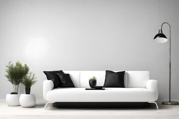 a white sofa, white pots , against white background, attractive scene,