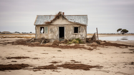 house in the desert, Early 1900s sand house, weathered, time-worn, Ai Generate 
