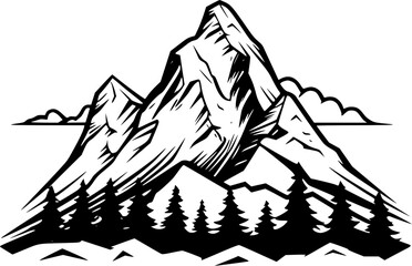 Hand-drawn Camping Adventure Vintage Mountain Landscape Outline icon