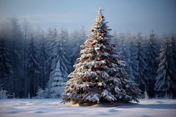 Christmas Tree Merry Xmas Winter Festive Decorations Snowing Snow Mountain