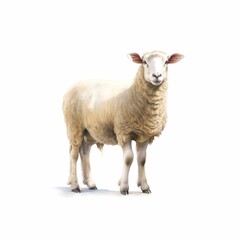 Obraz premium AI-generated illustration of A watercolor of a sheep standing on a white background