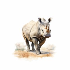 Obraz premium AI-generated illustration of A watercolor of a white rhinoceros on a white background