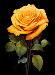 Drawing of a yellow rose on a black background thorny style