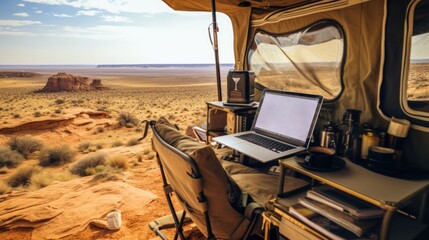 outdoor office or workspace while traveling by recreation Vehicle.  