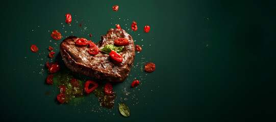 Heart-Shaped Floating Steak with Red and Green Chili