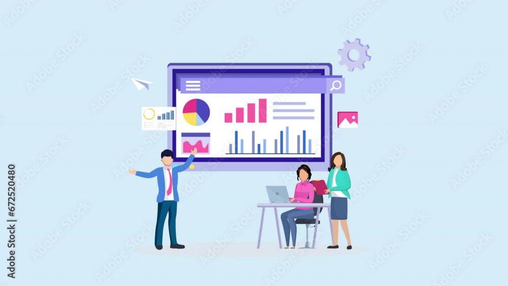 Poster 4k animation clip data analysis. statistical for business finance investment concept on monitor grap