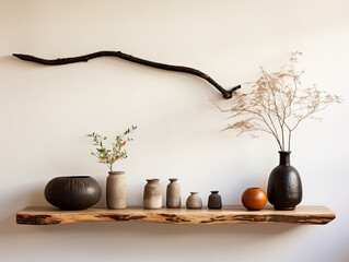 Handcrafted Wood Floating Shelf with Engraved Frames and a Bro