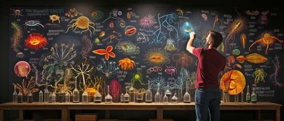Images of biology on a classroom board.