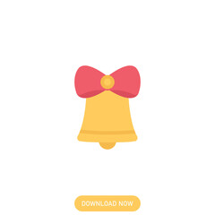 Yellow Jingle bells and red ribbon icon Happy Christmas, Happy New Year concept. Cartoon flat design. Vector illustration.