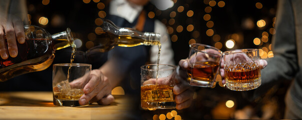 Barman pouring whiskey whiskey glass beautiful night