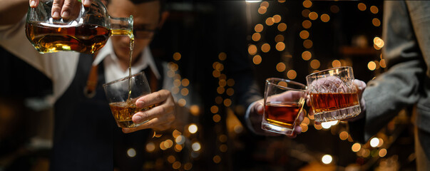 Celebrate whiskey on a friendly party in  restaurant