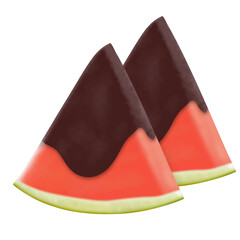 Illustration of Watermelon Ice Cream with Chocolate Topping
