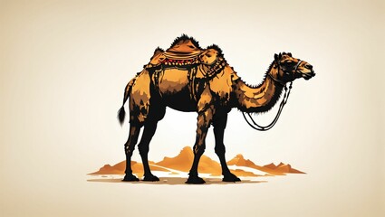 AI generated illustration of a graphic camel on a brown background