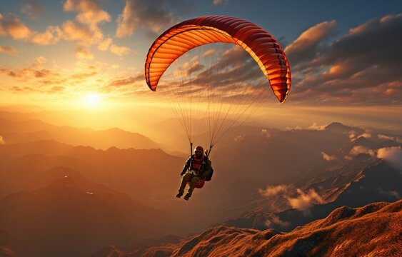 A person paragliding at dusk - A concept of adventure, travel, independence, and thrill sports. - Powered by Adobe