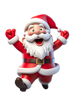 3D cartoon character Santa Claus Marry Christmas happy smile dancing have fun, isolated on a white and transparent background PNG