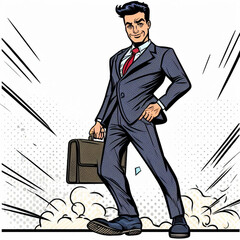Businessman with briefcase. Comic book style retro vector illustration.