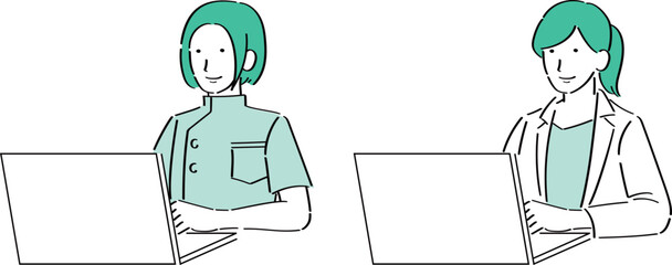PCを操作する女性医師・看護師
