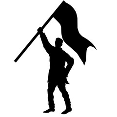 Man holding flag vector illustration. People holding flag graphic resources for icon, symbol, or sign. Man holding flag silhouette for freedom, independence or patriotism